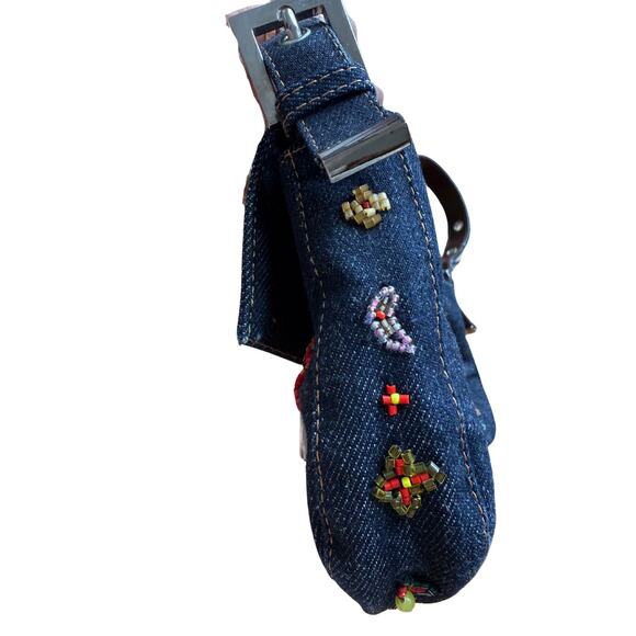 Fendi Baguette Blue Denim Flower Beaded - Picture 3 of 8